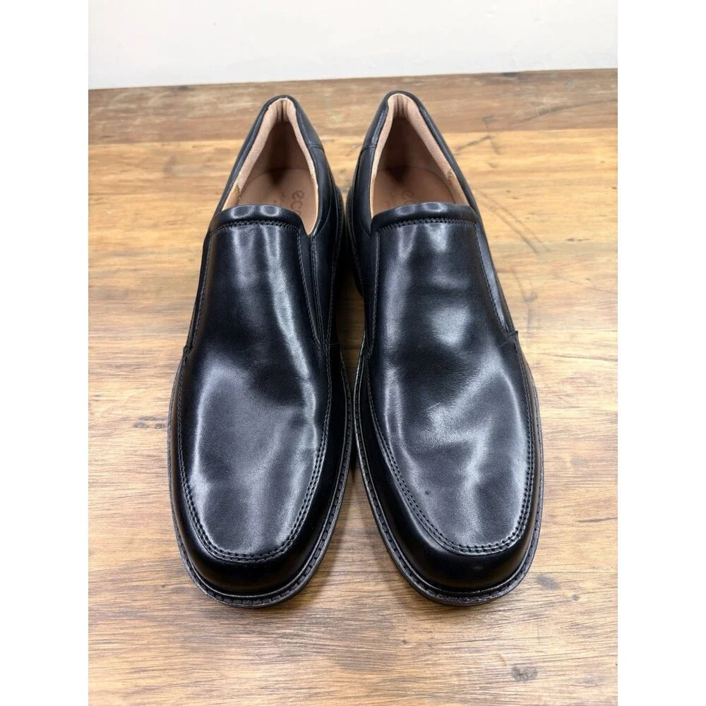 ECCO Holton Black Leather Loafer Apron Toe Slip On Dress Shoe Men's EU 46 US 12